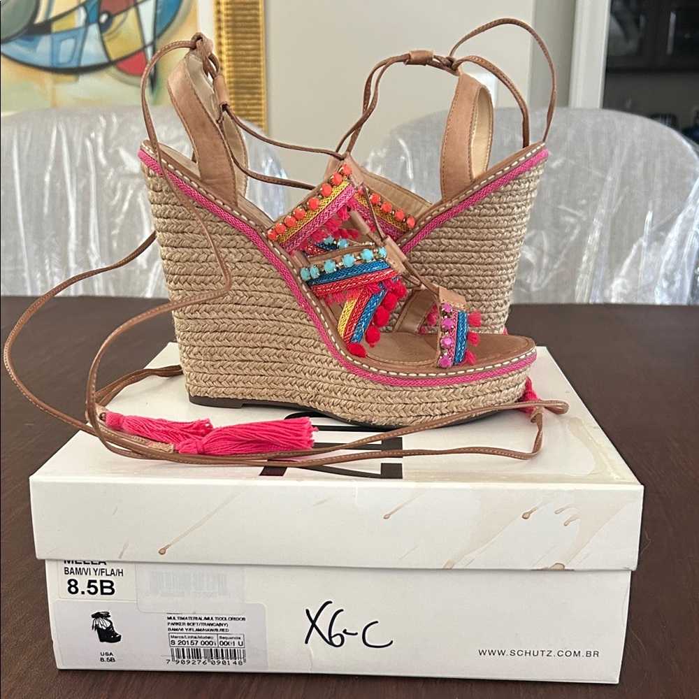 SCHUTZ Colorful Lace Up Wedge Sandals